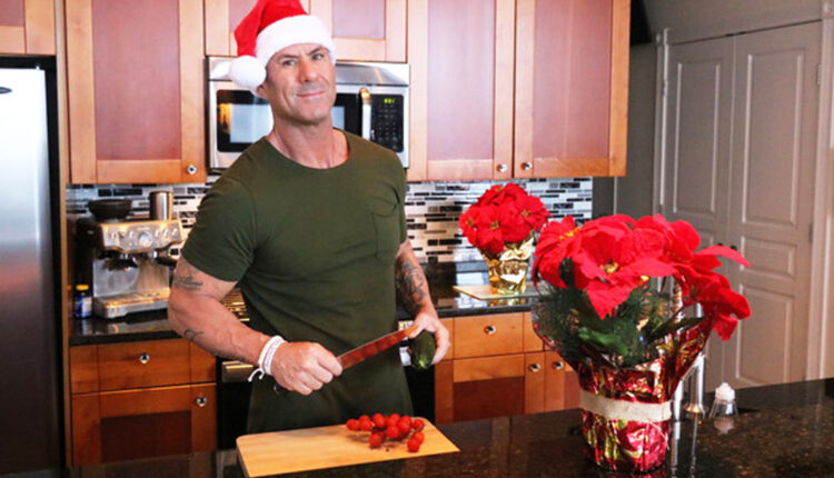 Michael Newman cooking his Vegan String Bean Casserole and baked vegan stuffed acorn squash